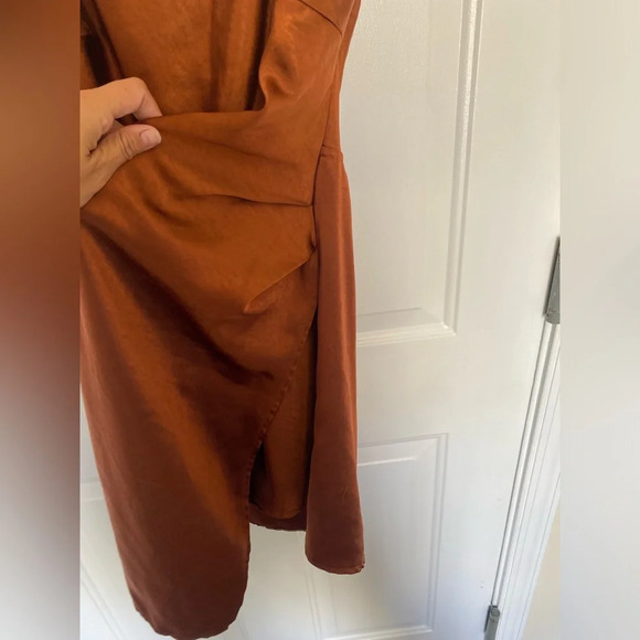 Women’s Angel Biba halter neck faux wrap dress with twist back in bronze size L - Picture 4 of 9